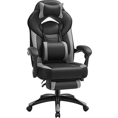 SONGMICS Fauteuil Gamer Ergonomique, Chaise Gaming, Fauteuil de Bureau, avec Repose-Pieds télescopique, Appui-tête réglable, Support Lombaire, capacité de Charge 150 kg, Gris et Noir OBG77BG SONGMICS Fauteuil Gamer Ergonomique, Chaise Gaming, Fauteuil de Bureau, avec Repose-Pieds télescopique, Appui-tête réglable, Support Lombaire, capacité de Charge 150 kg, Gris et Noir OBG77BG