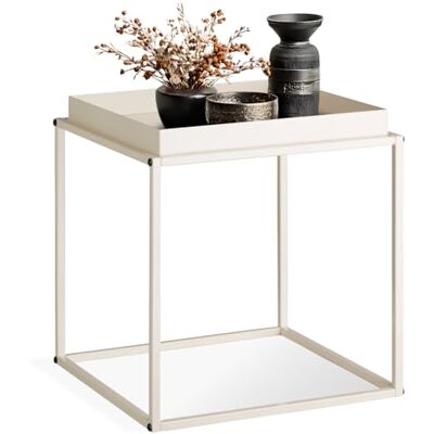 tectake ® Table d'Appoint en Métal Carrée, Empilable, Étagère à Bord Haut Table de Service Aspect Rétro 40 x 40 x 44 cm (Crème N° 404184) tectake ® Table d'Appoint en Métal Carrée, Empilable, Étagère à Bord Haut Table de Service Aspect Rétro 40 x 40 x 44 cm (Crème N° 404184)