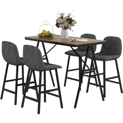 HOMCOM Ensemble table de bar avec tabourets de bar, table à manger et 4 chaises avec dossier, table de cuisine pour salle à manger, cuisine, gris foncé HOMCOM Ensemble table de bar avec tabourets de bar, table à manger et 4 chaises avec dossier, table de cuisine pour salle à manger, cuisine, gris foncé