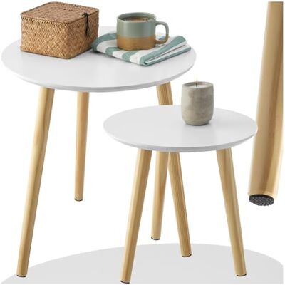 tectake ® Lot de 2 Tables d'Appoint avec Pieds en Bois Table Basse de Style Scandinave Table Basse pour Salon tectake ® Lot de 2 Tables d'Appoint avec Pieds en Bois Table Basse de Style Scandinave Table Basse pour Salon