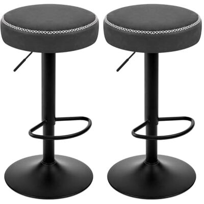 EUGAD Lot de 2 tabourets de cuisine réglables, PU vintage, anthracite EUGAD Lot de 2 tabourets de cuisine réglables, PU vintage, anthracite