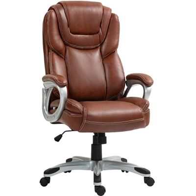 HOMCOM Chaise de Bureau, Fauteuil de Bureau, siège d'ordinateur, avec Fonction Bascule, Dossier Haut, roulettes pivotantes 360°, Hauteur réglable, Marron HOMCOM Chaise de Bureau, Fauteuil de Bureau, siège d'ordinateur, avec Fonction Bascule, Dossier Haut, roulettes pivotantes 360°, Hauteur réglable, Marron