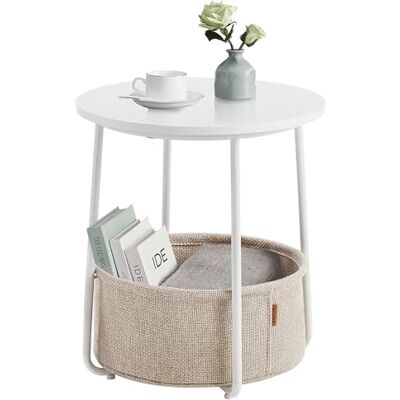 VASAGLE LILEA Collection Petite Table Basse Ronde, Table d’Appoint avec Panier en Tissu, Rangement, pour Salon, Chambre, Style Moderne, Blanc Mat et Marron Camel LET223W10 VASAGLE LILEA Collection Petite Table Basse Ronde, Table d’Appoint avec Panier en Tissu, Rangement, pour Salon, Chambre, Style Moderne, Blanc Mat et Marron Camel LET223W10