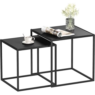HOMCOM Lot de 2 Tables Basses gigognes, Lot de 2 Tables gigognes de Salon, modulables, en Acier, Style Industriel, Noir Mat HOMCOM Lot de 2 Tables Basses gigognes, Lot de 2 Tables gigognes de Salon, modulables, en Acier, Style Industriel, Noir Mat