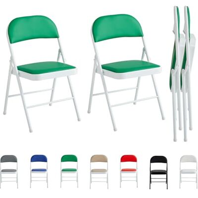mcc direct Lot de 2 chaises pliantes en similicuir avec cadre en métal et siège rembourré, faciles à plier et à ranger pour la maison, le bureau, la salle à manger et la réception (vert) mcc direct Lot de 2 chaises pliantes en similicuir avec cadre en métal et siège rembourré, faciles à plier et à ranger pour la maison, le bureau, la salle à manger et la réception (vert)
