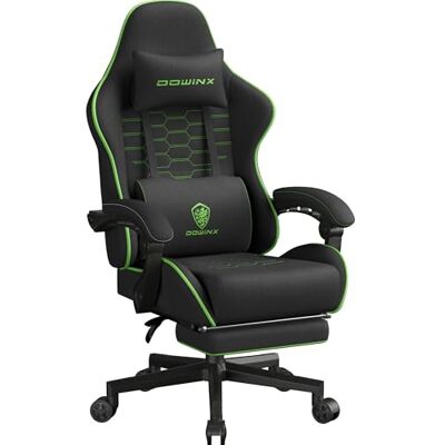 Dowinx Chaise de gaming Coussin de printemps Chaise de bureau respirante en tissu de qualité supérieure Ergonomique Avec appui-tête Chaise de bureau pivotante avec repose-pieds (noir et vert Dowinx Chaise de gaming Coussin de printemps Chaise de bureau respirante en tissu de qualité supérieure Ergonomique Avec appui-tête Chaise de bureau pivotante avec repose-pieds (noir et vert
