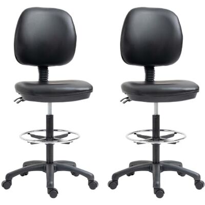 Vinsetto Lot de 2 tabourets à roulettes réglable en Hauteur 69-91 cm avec Dossier inclinable et Repose-Pieds réglable Vinsetto Lot de 2 tabourets à roulettes réglable en Hauteur 69-91 cm avec Dossier inclinable et Repose-Pieds réglable