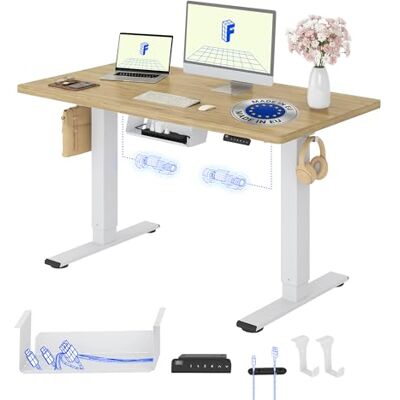 FLEXISPOT Bureau Assis Debout avec 2 Moteurs 120x80cm, Plateau Fabriqué UE, Charge 120kg, Anti-collision, Fonctions Mémoires & Accessoires Pratiques,Blanc+Chêne Clair FLEXISPOT Bureau Assis Debout avec 2 Moteurs 120x80cm, Plateau Fabriqué UE, Charge 120kg, Anti-collision, Fonctions Mémoires & Accessoires Pratiques,Blanc+Chêne Clair