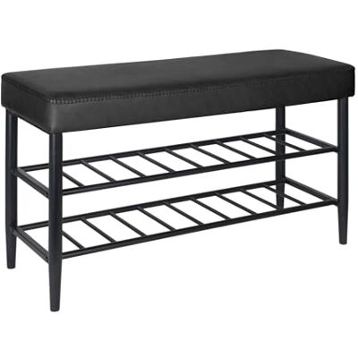 Relaxdays Banc à chaussures, assise rembourrée en cuir synthétique, 2 étagères à chaussures pour 6 paires, étagère à chaussures (H x l x P) 50 x 80 x 30 cm, noir Relaxdays Banc à chaussures, assise rembourrée en cuir synthétique, 2 étagères à chaussures pour 6 paires, étagère à chaussures (H x l x P) 50 x 80 x 30 cm, noir