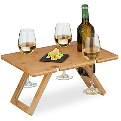Relaxdays Table à vin pliable pour pique-nique, HBT: 20 x 40 x 30 cm, support 4 verres à vin et 1 bouteille, plateau à vin en bambou, naturel Relaxdays Table à vin pliable pour pique-nique, HBT: 20 x 40 x 30 cm, support 4 verres à vin et 1 bouteille, plateau à vin en bambou, naturel