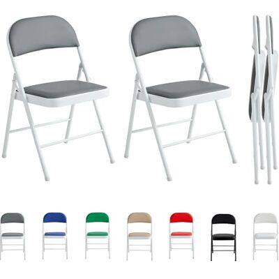 mcc direct Lot de 2 chaises pliantes en similicuir avec cadre en métal et siège rembourré, faciles à plier et à ranger pour la maison, le bureau, la salle à manger et la réception (gris) mcc direct Lot de 2 chaises pliantes en similicuir avec cadre en métal et siège rembourré, faciles à plier et à ranger pour la maison, le bureau, la salle à manger et la réception (gris)