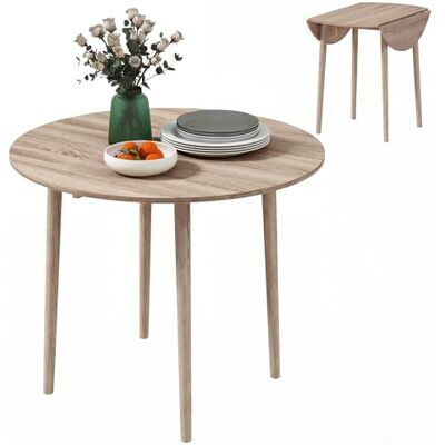HOMCOM Table de Salle à Manger Pliante de Cuisine 2 abattants Table Ronde Extensible Peu encombrante avec Pieds en Bois Ø89 x 73,5H cm HOMCOM Table de Salle à Manger Pliante de Cuisine 2 abattants Table Ronde Extensible Peu encombrante avec Pieds en Bois Ø89 x 73,5H cm