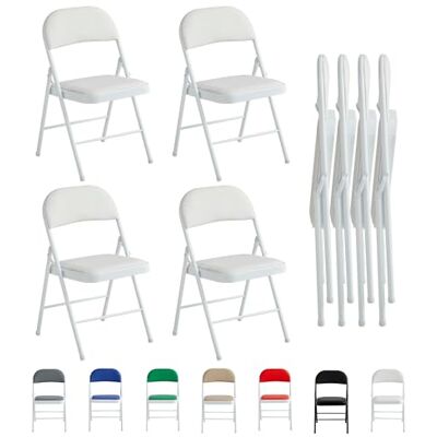 mcc direct Lot de 4 chaises pliantes en similicuir avec cadre en métal et siège rembourré, faciles à plier et à ranger pour la maison, le bureau, la salle à manger et la réception (blanc) mcc direct Lot de 4 chaises pliantes en similicuir avec cadre en métal et siège rembourré, faciles à plier et à ranger pour la maison, le bureau, la salle à manger et la réception (blanc)