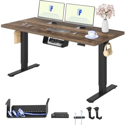 FLEXISPOT Bureau debout électrique à 2 moteurs 160 x 80 cm avec panneau de fonction mémoire, table électrique réglable en hauteur, charge 100 kg, noir + marron FLEXISPOT Bureau debout électrique à 2 moteurs 160 x 80 cm avec panneau de fonction mémoire, table électrique réglable en hauteur, charge 100 kg, noir + marron