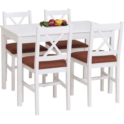 Mendler HWC-F77 Ensemble de salle à manger en bois de pin massif et tissu style maison de campagne 110 cm – Rembourrage blanc terre cuite Mendler HWC-F77 Ensemble de salle à manger en bois de pin massif et tissu style maison de campagne 110 cm – Rembourrage blanc terre cuite
