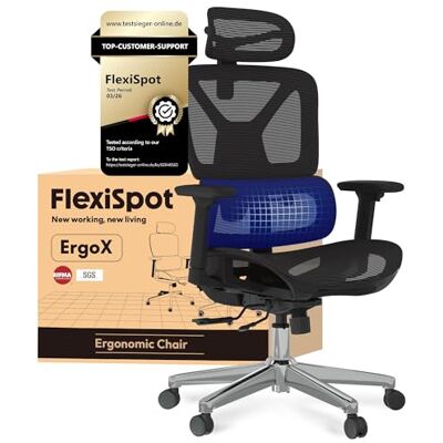 FLEXISPOT ErgoX Chaise de bureau ergonomique Accoudoirs 3D Appuie-tête 3D Dossier réglable 5D Siège respirant Charge maximale : 130 kg ErgoX Noir FLEXISPOT ErgoX Chaise de bureau ergonomique Accoudoirs 3D Appuie-tête 3D Dossier réglable 5D Siège respirant Charge maximale : 130 kg ErgoX Noir