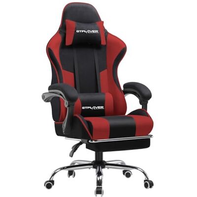 GTPLAYER Chaise Gaming Ergonomique, Fauteuil Gamer, Chaise Bureau, Chaise de Gaming avec Dossier réglable à 135°, Hauteur Réglablerepose-Pieds rétractables, Siege, Tissu Rouge GTPLAYER Chaise Gaming Ergonomique, Fauteuil Gamer, Chaise Bureau, Chaise de Gaming avec Dossier réglable à 135°, Hauteur Réglablerepose-Pieds rétractables, Siege, Tissu Rouge