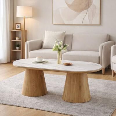 Milton Table Basse 130 cm Elvas Look Marbre Blanc Milton Table Basse 130 cm Elvas Look Marbre Blanc