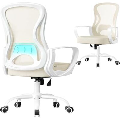 SONGMICS OBN043LH02 Chaise de bureau ergonomique pivotante en maille avec support lombaire, fonction bascule, accoudoirs, pour bureau, chambre à coucher, beige cappuccino/blanc nuage SONGMICS OBN043LH02 Chaise de bureau ergonomique pivotante en maille avec support lombaire, fonction bascule, accoudoirs, pour bureau, chambre à coucher, beige cappuccino/blanc nuage
