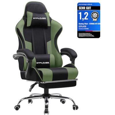 GTPLAYER Chaise Gaming Ergonomique, Fauteuil Gamer, Chaise Bureau, Chaise de Gaming avec Dossier réglable à 135°, Hauteur Réglablerepose-Pieds rétractables, Siege, Tissu Vert GTPLAYER Chaise Gaming Ergonomique, Fauteuil Gamer, Chaise Bureau, Chaise de Gaming avec Dossier réglable à 135°, Hauteur Réglablerepose-Pieds rétractables, Siege, Tissu Vert