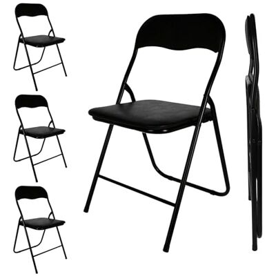 Spetebo Lot de 4 chaises pliantes en métal noir rembourrées avec housse en cuir synthétique Spetebo Lot de 4 chaises pliantes en métal noir rembourrées avec housse en cuir synthétique