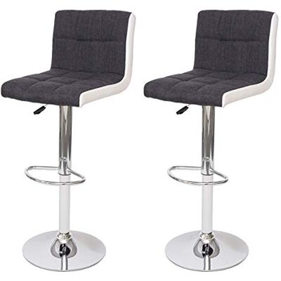 Mendler HWC-G87AM Lot de 2 tabourets de bar réglables en hauteur Tissu gris foncé + cuir synthétique blanc, pied chromé Mendler HWC-G87AM Lot de 2 tabourets de bar réglables en hauteur Tissu gris foncé + cuir synthétique blanc, pied chromé
