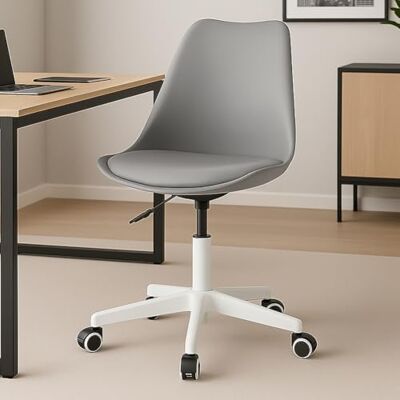 BAKAJI Chaise de bureau ergonomique design moderne avec hauteur réglable et coussin rembourré haute densité, assise pivotante avec roues pivotantes, idéale pour la maison, le studio (gris) BAKAJI Chaise de bureau ergonomique design moderne avec hauteur réglable et coussin rembourré haute densité, assise pivotante avec roues pivotantes, idéale pour la maison, le studio (gris)