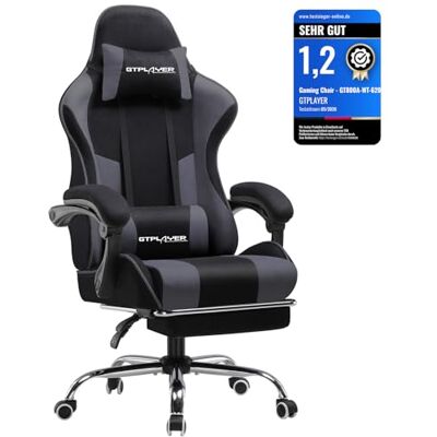 GTPLAYER Chaise Gaming Ergonomique, Fauteuil Gamer, Chaise Bureau, Chaise de Gaming avec Dossier réglable à 135°, Hauteur Réglablerepose-Pieds rétractables, Siege, Tissu Gris GTPLAYER Chaise Gaming Ergonomique, Fauteuil Gamer, Chaise Bureau, Chaise de Gaming avec Dossier réglable à 135°, Hauteur Réglablerepose-Pieds rétractables, Siege, Tissu Gris