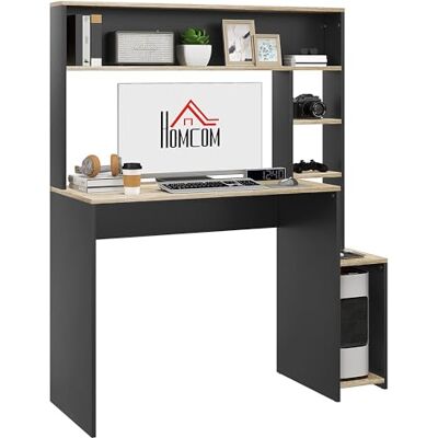 HOMCOM Bureau Multi-rangements avec étagères, Table d'ordinateur Support pour unité Centrale, 114L x 45l x 138H cm, Grand Bureau HOMCOM Bureau Multi-rangements avec étagères, Table d'ordinateur Support pour unité Centrale, 114L x 45l x 138H cm, Grand Bureau