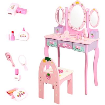 MAGIC SELECT Coiffeuse en Bois pour Filles avec Tabouret et Tiroirs. Table de Maquillage pour Enfants avec Accessoires et Miroir. Coffret de Maquillage et Chaise pour Filles +3 ans, pour Cadeau d'Anniversaire MAGIC SELECT Coiffeuse en Bois pour Filles avec Tabouret et Tiroirs. Table de Maquillage pour Enfants avec Accessoires et Miroir. Coffret de Maquillage et Chaise pour Filles +3 ans, pour Cadeau d'Anniversaire