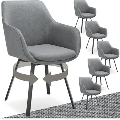 tectake Lot de 6 chaises pivotantes avec accoudoirs, cuisine, salle à manger, table à manger, coiffeuse, chaise à accoudoirs, meubles de salle à manger Anthracite tectake Lot de 6 chaises pivotantes avec accoudoirs, cuisine, salle à manger, table à manger, coiffeuse, chaise à accoudoirs, meubles de salle à manger Anthracite
