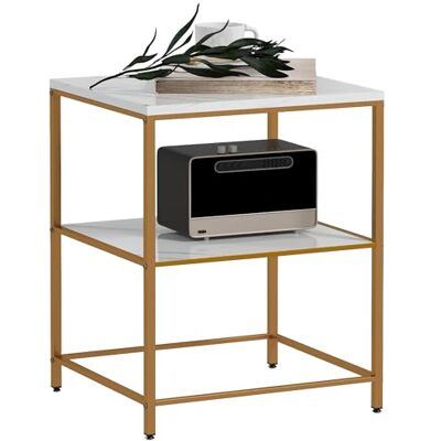HOMCOM Table Basse, Table d'appoint, Bout de canapé, 2 étagères Effet marbre et Structure en métal doré, pour Salon, Chambre, 44L x 40l x 54,5H cm HOMCOM Table Basse, Table d'appoint, Bout de canapé, 2 étagères Effet marbre et Structure en métal doré, pour Salon, Chambre, 44L x 40l x 54,5H cm