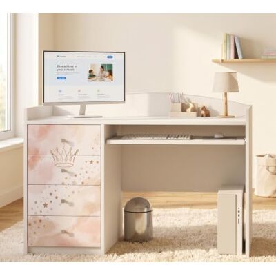 Happy Babies Grand bureau pour enfant, blanc, 125 x 60 cm, avec 4 tiroirs, bureau d'étudiant pour garçons et filles, table d'apprentissage avec motif au choix (n° 463) Happy Babies Grand bureau pour enfant, blanc, 125 x 60 cm, avec 4 tiroirs, bureau d'étudiant pour garçons et filles, table d'apprentissage avec motif au choix (n° 463)