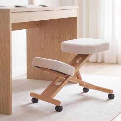 Mendler Chaise à genoux HWC-Q46 avec roulettes réglables en hauteur Crème Tabouret à genoux en tissu/textile (200 g/m²), bois Mendler Chaise à genoux HWC-Q46 avec roulettes réglables en hauteur Crème Tabouret à genoux en tissu/textile (200 g/m²), bois