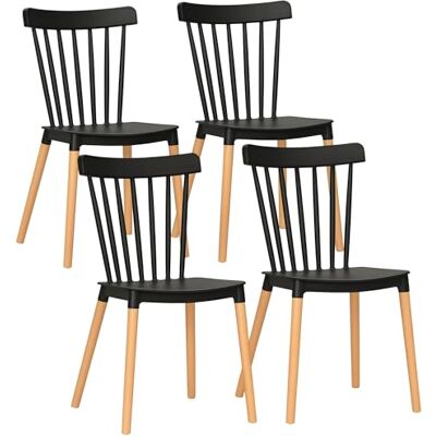 HOMCOM Lot de 4 chaises de Salle à Manger, chaises de Cuisine, Style scandinave, Dossier Haut, Assise en polypropylène, Pieds en hêtre, pour Salon, Chambre, Cuisine, Bureau, Noir HOMCOM Lot de 4 chaises de Salle à Manger, chaises de Cuisine, Style scandinave, Dossier Haut, Assise en polypropylène, Pieds en hêtre, pour Salon, Chambre, Cuisine, Bureau, Noir