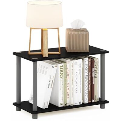 Furinno Turn-N-Tube Table d'appoint à 2 étages sans outils, table basse, étagère, noir/gris, 1 pièce Furinno Turn-N-Tube Table d'appoint à 2 étages sans outils, table basse, étagère, noir/gris, 1 pièce