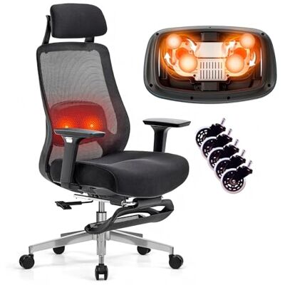 FLEXISPOT MasterEase Chaise de bureau ergonomique avec repose-pieds et roulettes en caoutchouc, support lombaire 2D, fonction chauffage et massage, dossier réglable en 4 positions, noire FLEXISPOT MasterEase Chaise de bureau ergonomique avec repose-pieds et roulettes en caoutchouc, support lombaire 2D, fonction chauffage et massage, dossier réglable en 4 positions, noire