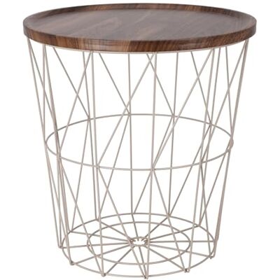 Spetebo Corbeille d'appoint en métal 39 cm – Crème – Table en osier avec aspect bois – Plateau de table marron – Petite table décorative avec panier de rangement Spetebo Corbeille d'appoint en métal 39 cm – Crème – Table en osier avec aspect bois – Plateau de table marron – Petite table décorative avec panier de rangement