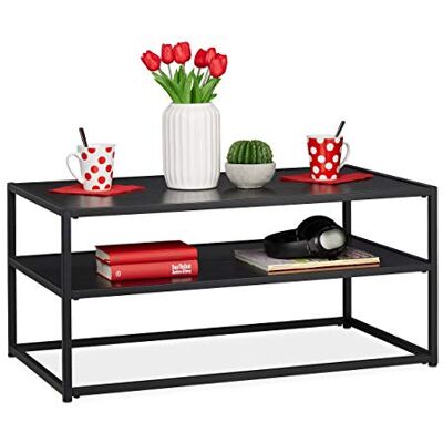 Relaxdays Table basse carrée et basse avec étagère, MDF et métal, table de salon moderne, 42 x 90 x 50 cm, noire Relaxdays Table basse carrée et basse avec étagère, MDF et métal, table de salon moderne, 42 x 90 x 50 cm, noire