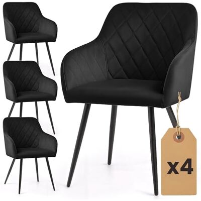 AKORD Velto Lot de 4 chaises de salle à manger rembourrées avec accoudoirs et pieds noirs pour cuisine et salle à manger, 58 x 54,5 x 82 cm, noires AKORD Velto Lot de 4 chaises de salle à manger rembourrées avec accoudoirs et pieds noirs pour cuisine et salle à manger, 58 x 54,5 x 82 cm, noires