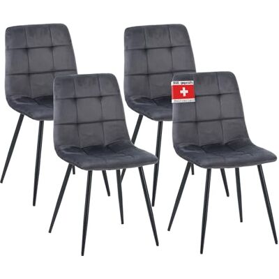 Albatros Bora Lot de 4 chaises de salle à manger rembourrées avec housse en velours, anthracite, design vintage élégant, charge maximale : 110 kg, pour manger Albatros Bora Lot de 4 chaises de salle à manger rembourrées avec housse en velours, anthracite, design vintage élégant, charge maximale : 110 kg, pour manger