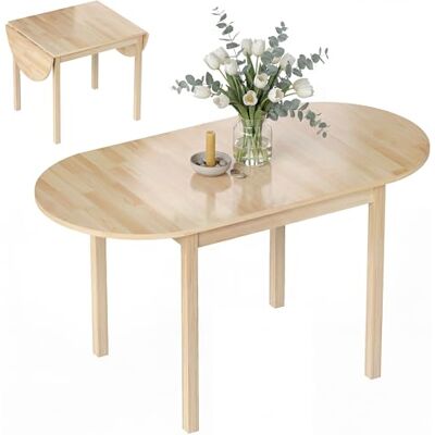 HOMCOM Table à manger pliante en bois massif avec 2 feuilles – table ovale extensible – peu encombrant 140L x 70W x 75H cm HOMCOM Table à manger pliante en bois massif avec 2 feuilles – table ovale extensible – peu encombrant 140L x 70W x 75H cm
