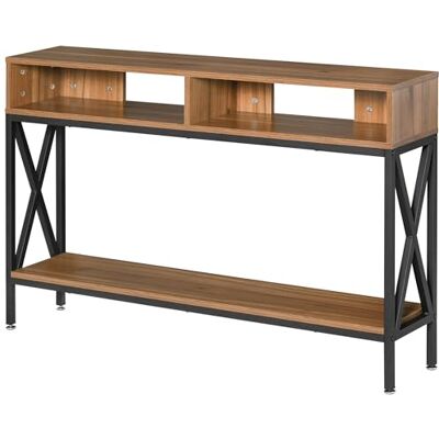 HOMCOM Table console industrielle multi-rangement en bois de noyer 120 x 23,5 x 75 cm HOMCOM Table console industrielle multi-rangement en bois de noyer 120 x 23,5 x 75 cm