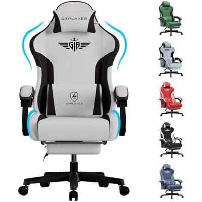 GTPLAYER Chaise Gaming ergonomique en tissu technique avec soutien lombaire, chaise d'ordinateur avec dossier allongé, charge jusqu'à 150 kg, grise GTPLAYER Chaise Gaming ergonomique en tissu technique avec soutien lombaire, chaise d'ordinateur avec dossier allongé, charge jusqu'à 150 kg, grise