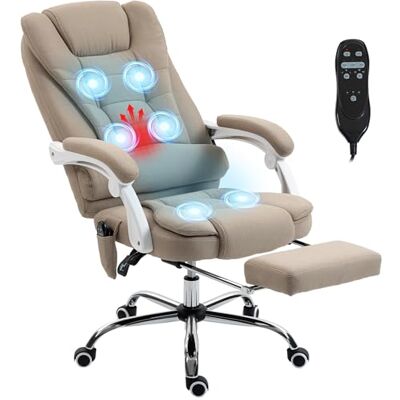 Vinsetto Fauteuil de bureau massant et chauffant, chaise de bureau, chaise ergonomique avec hauteur réglable, dossier inclinable et télécommande filaire, pivotant à 360°, en toile de lin, beige Vinsetto Fauteuil de bureau massant et chauffant, chaise de bureau, chaise ergonomique avec hauteur réglable, dossier inclinable et télécommande filaire, pivotant à 360°, en toile de lin, beige
