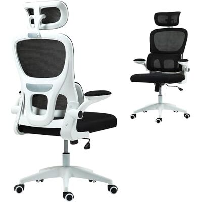 HOMCOM Fauteuil de Bureau Ergonomique avec Accoudoirs Rabattables et Appuie-tête, Chaise de Bureau Pivotante avec Hauteur Réglable, Support Lombaire et Fonction Balançoire en Tissu en Maille pour HOMCOM Fauteuil de Bureau Ergonomique avec Accoudoirs Rabattables et Appuie-tête, Chaise de Bureau Pivotante avec Hauteur Réglable, Support Lombaire et Fonction Balançoire en Tissu en Maille pour