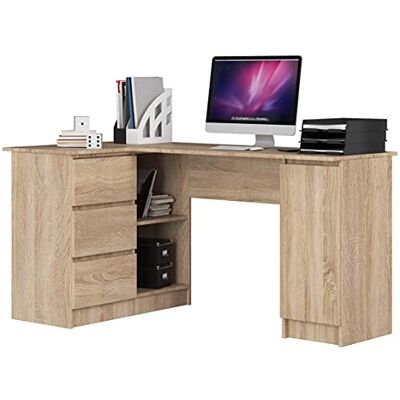 AKORD Bureau d'angle B20 chêne Sonoma 155 cm avec côté gauche, 1 porte, 3 tiroirs, couleur chêne sonoma, 4 étagères, 155 x 85 x 77 cm AKORD Bureau d'angle B20 chêne Sonoma 155 cm avec côté gauche, 1 porte, 3 tiroirs, couleur chêne sonoma, 4 étagères, 155 x 85 x 77 cm