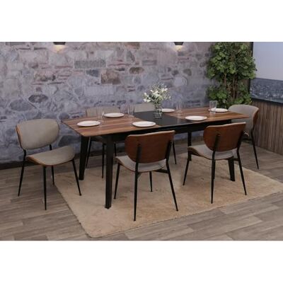 Mendler HWC-O45 Lot de 6 chaises de salle à manger, chaises de cuisine rembourrées, bois d'arc tissu/textile, 370 g/m², aspect noyer, gris clair Mendler HWC-O45 Lot de 6 chaises de salle à manger, chaises de cuisine rembourrées, bois d'arc tissu/textile, 370 g/m², aspect noyer, gris clair