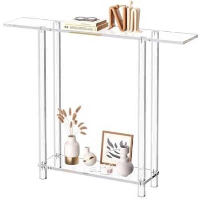 VEVOR Table console en acrylique à 2 niveaux avec rangement par le bas ouvert, table d'appoint rectangulaire moderne en acrylique transparent, pour foyer, couloir, salon, 19,3 x 100 x 80 cm VEVOR Table console en acrylique à 2 niveaux avec rangement par le bas ouvert, table d'appoint rectangulaire moderne en acrylique transparent, pour foyer, couloir, salon, 19,3 x 100 x 80 cm