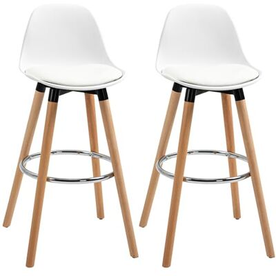 HOMCOM Lot de 2 tabourets de Bar, chaises de Bar en PU avec Dossier et Repose-Pieds, Assise rembourrée 69 cm, Pieds en Bois, Style Moderne, tabourets Hauts pour Cuisine, Salle à Manger, Salon, Blanc HOMCOM Lot de 2 tabourets de Bar, chaises de Bar en PU avec Dossier et Repose-Pieds, Assise rembourrée 69 cm, Pieds en Bois, Style Moderne, tabourets Hauts pour Cuisine, Salle à Manger, Salon, Blanc